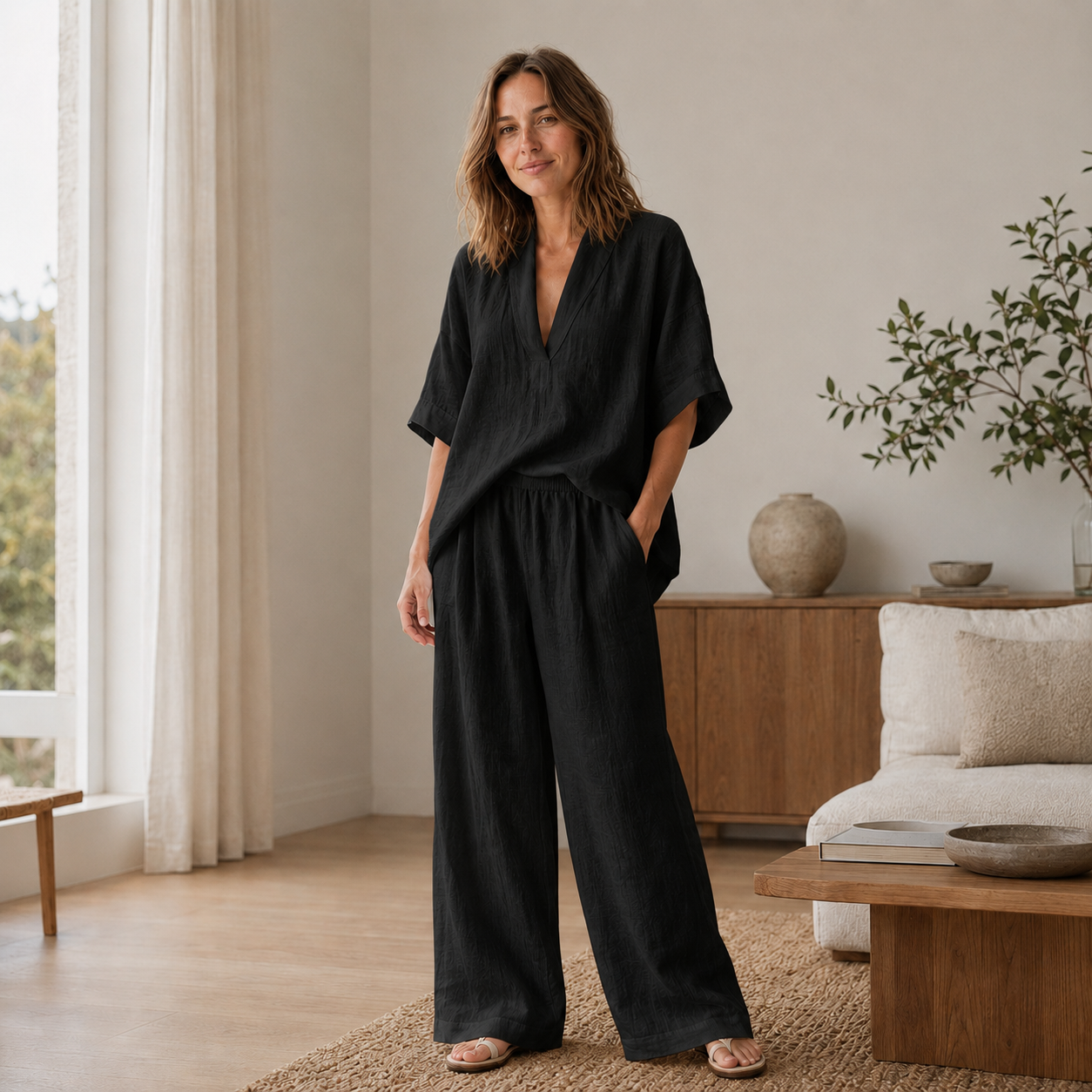 Conjunto Loungewear Lina – Blusa y Pantalón Ancho