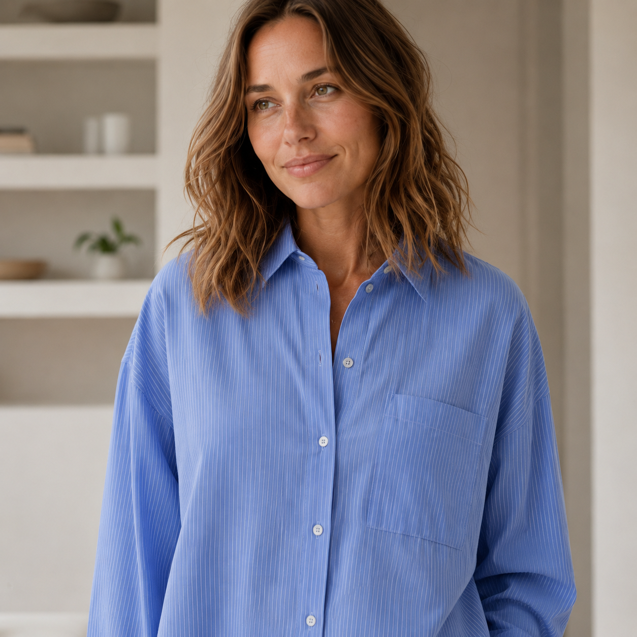 Conjunto Loungewear Juna – Camisa de Rayas y Shorts