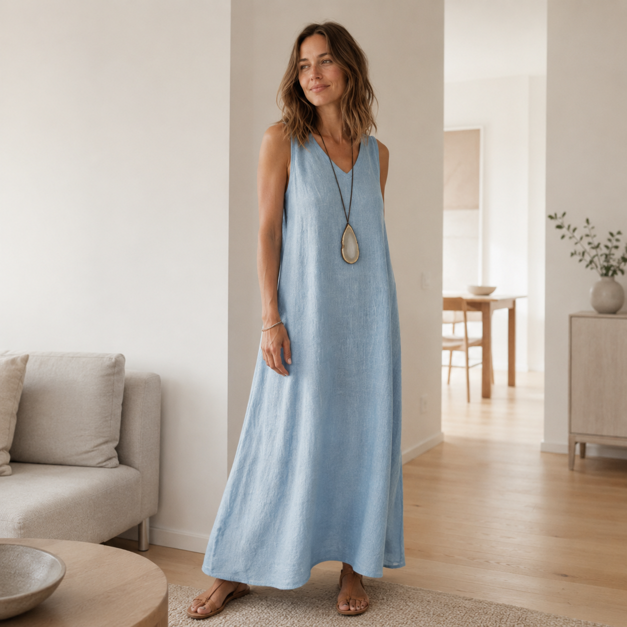 Vestido Largo Boho Fenja – Sin Mangas con Escote en V