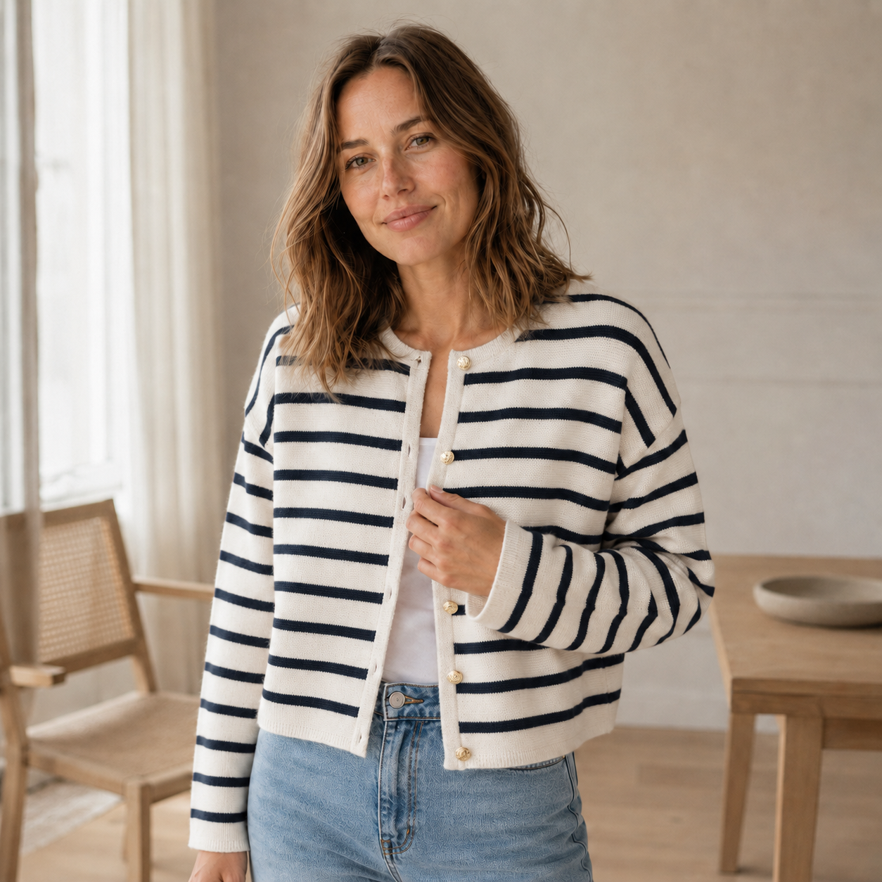 Chaqueta de Punto Colette – Cárdigan de Rayas con Botonadura