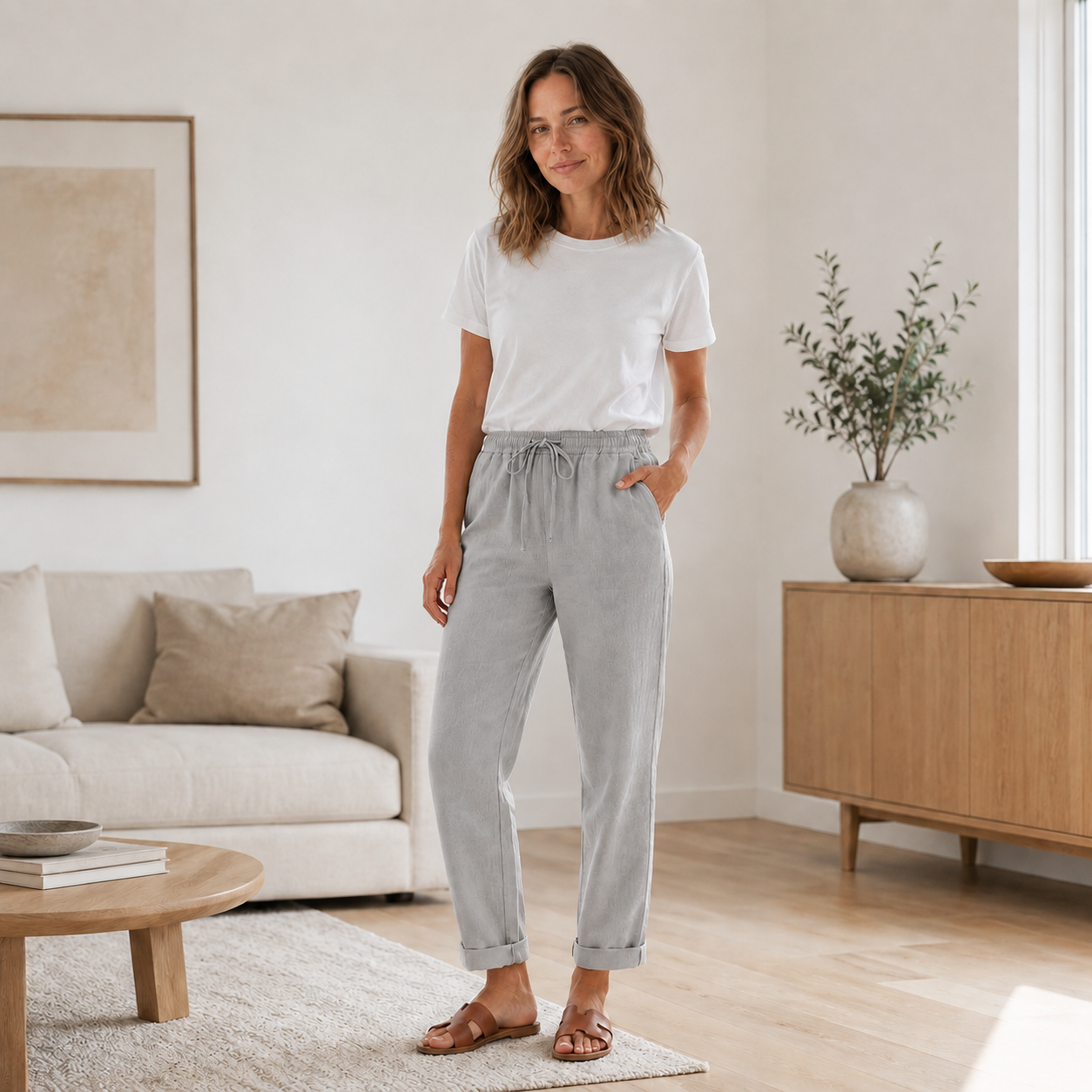 Pantalón de Verano Hanna – Pierna Recta con Cordón Ajustable