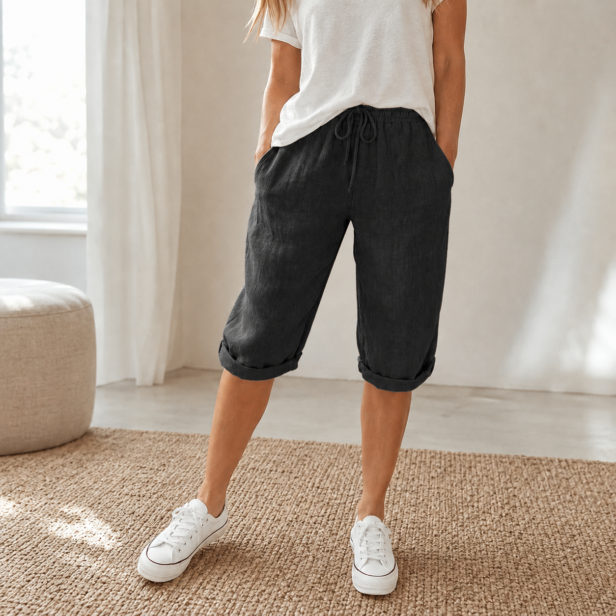 Pantalón Capri Marit – Fresco y Holgado con Cordón Ajustable