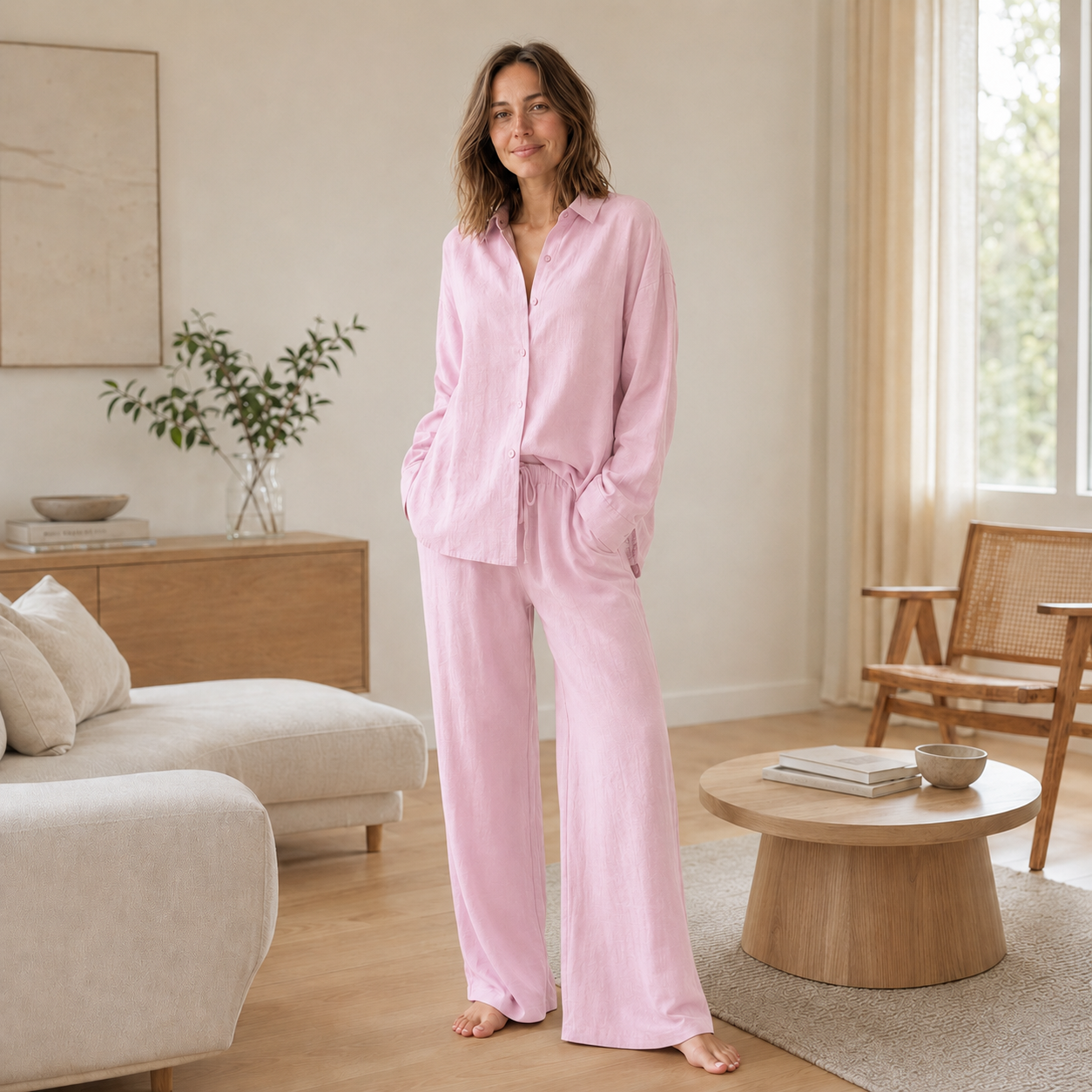 Conjunto Loungewear Liora – Blusa Camisera y Pantalón