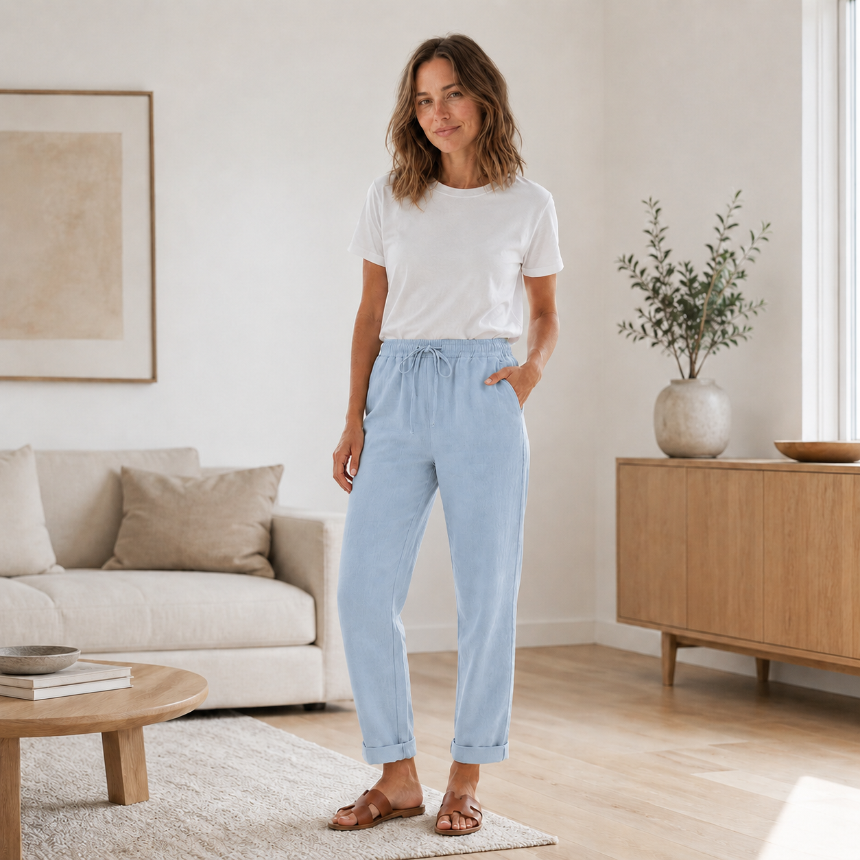 Pantalón de Verano Hanna – Pierna Recta con Cordón Ajustable