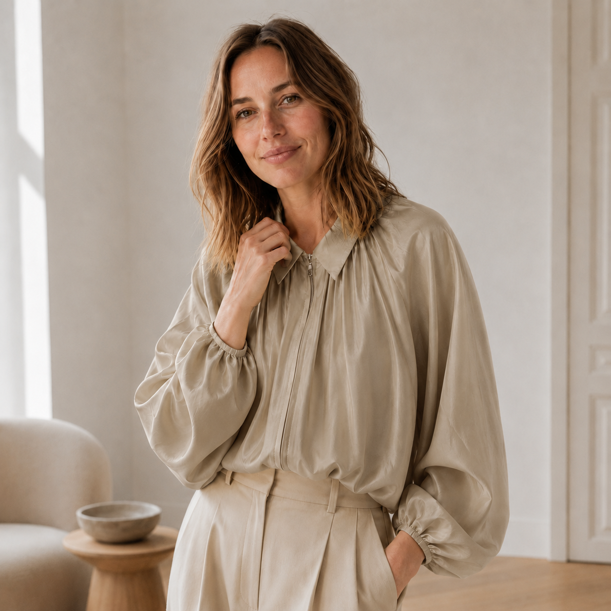 Blusa Camisera Oversized Lotte – Mangas Abullonadas y Bajo Globo