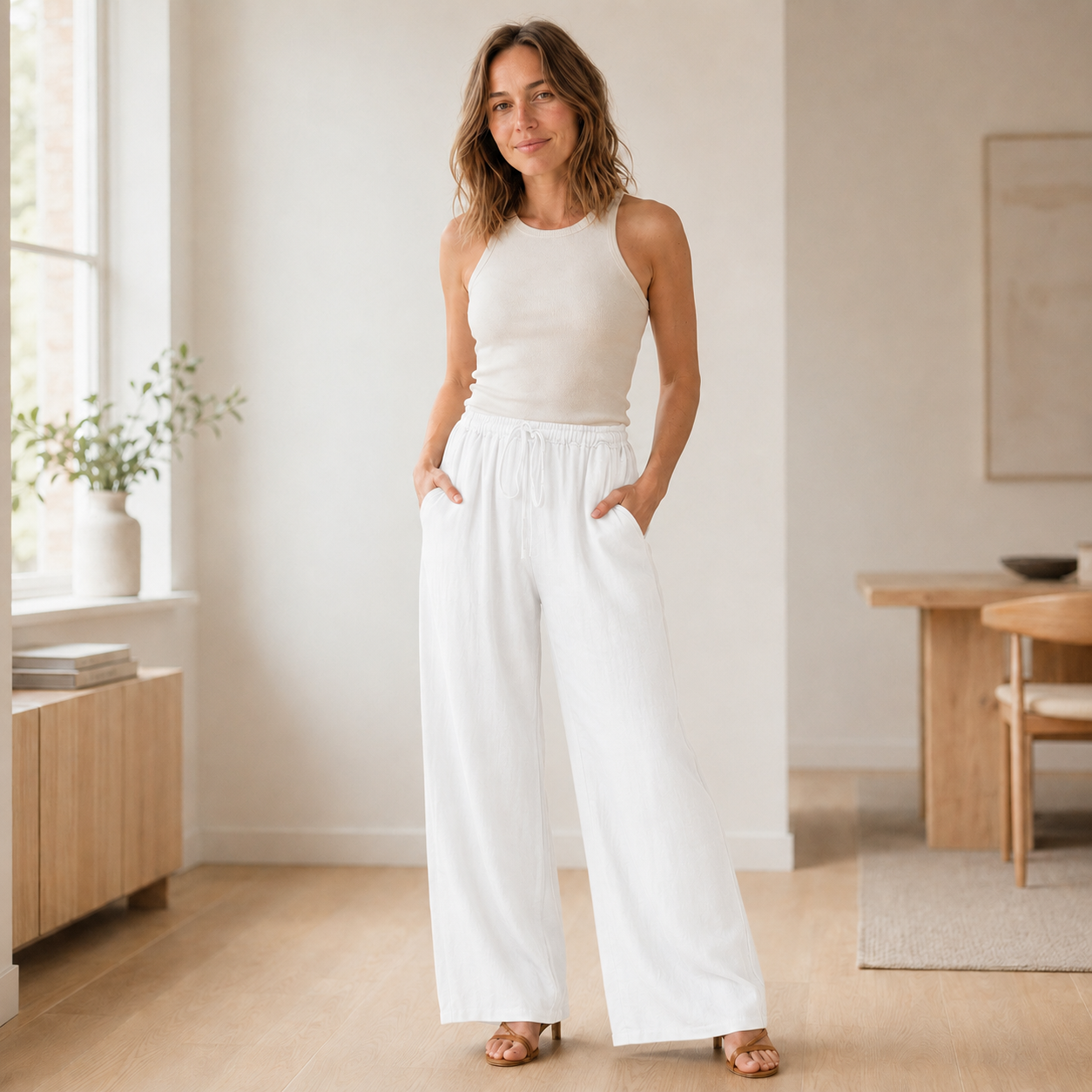 Pantalón Palazzo Alva – Pierna Ancha con Cinturón Anudado