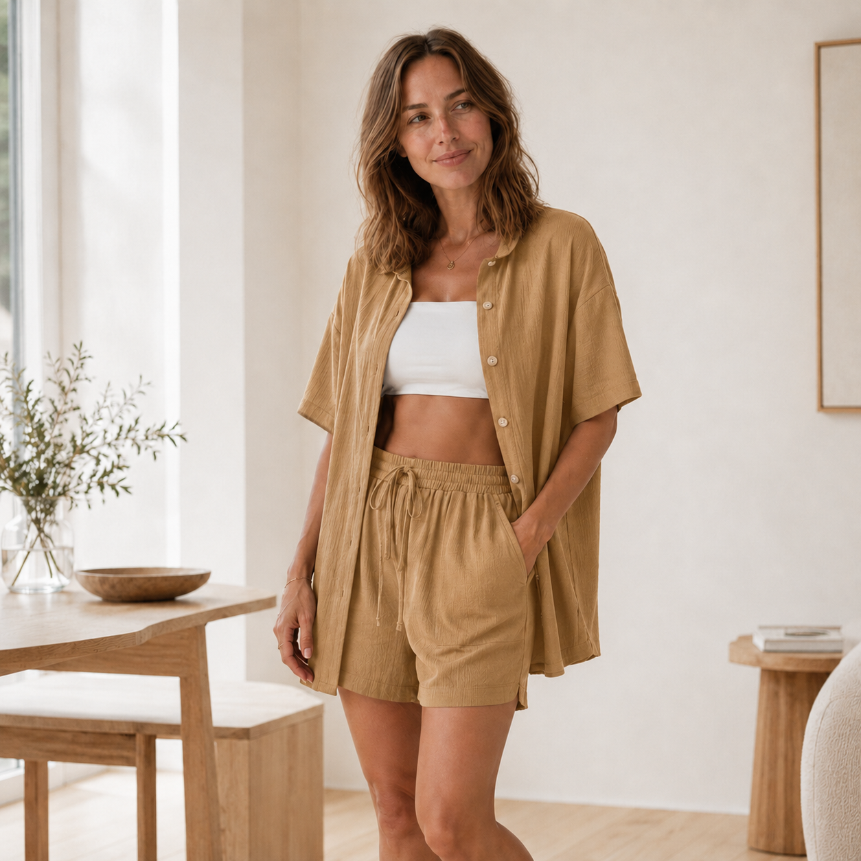 Conjunto Loungewear Nea – Camisa Oversized y Shorts