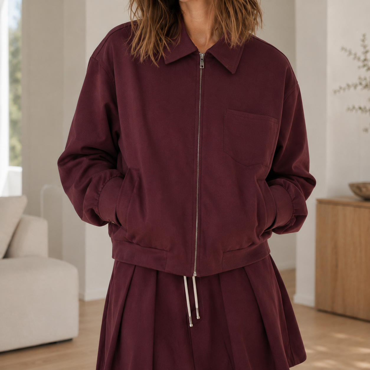 Blusón con Cremallera Romina – Holgado y Cropped en Burdeos