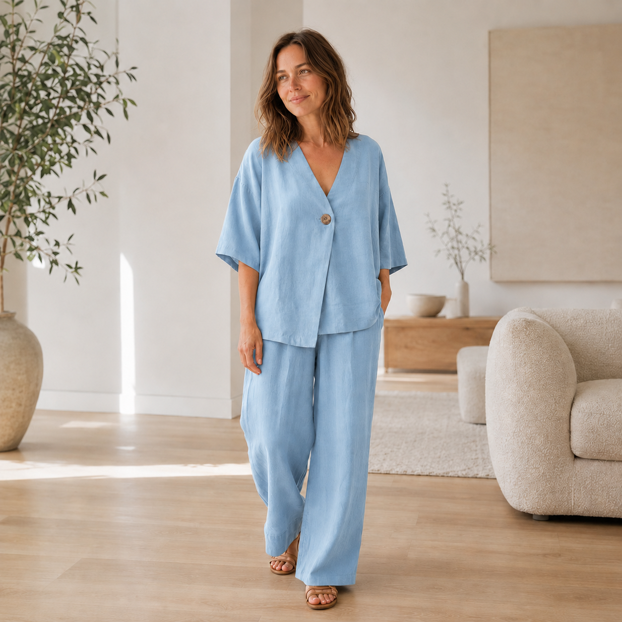 Conjunto Loungewear Mara – Blusa y Pantalón Ancho