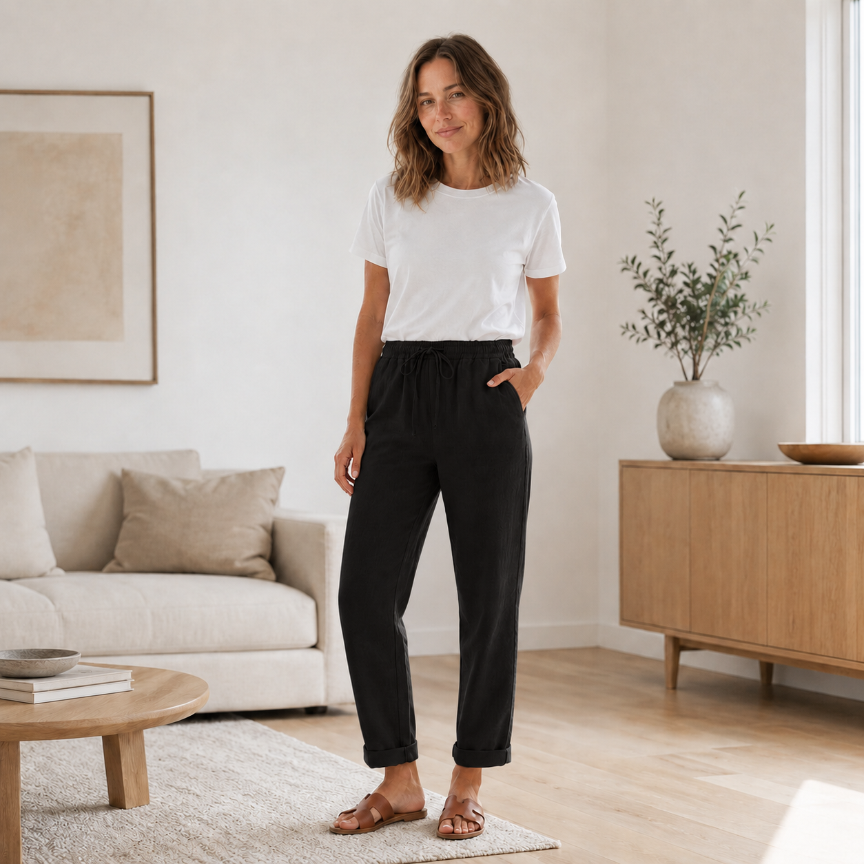 Pantalón de Verano Hanna – Pierna Recta con Cordón Ajustable