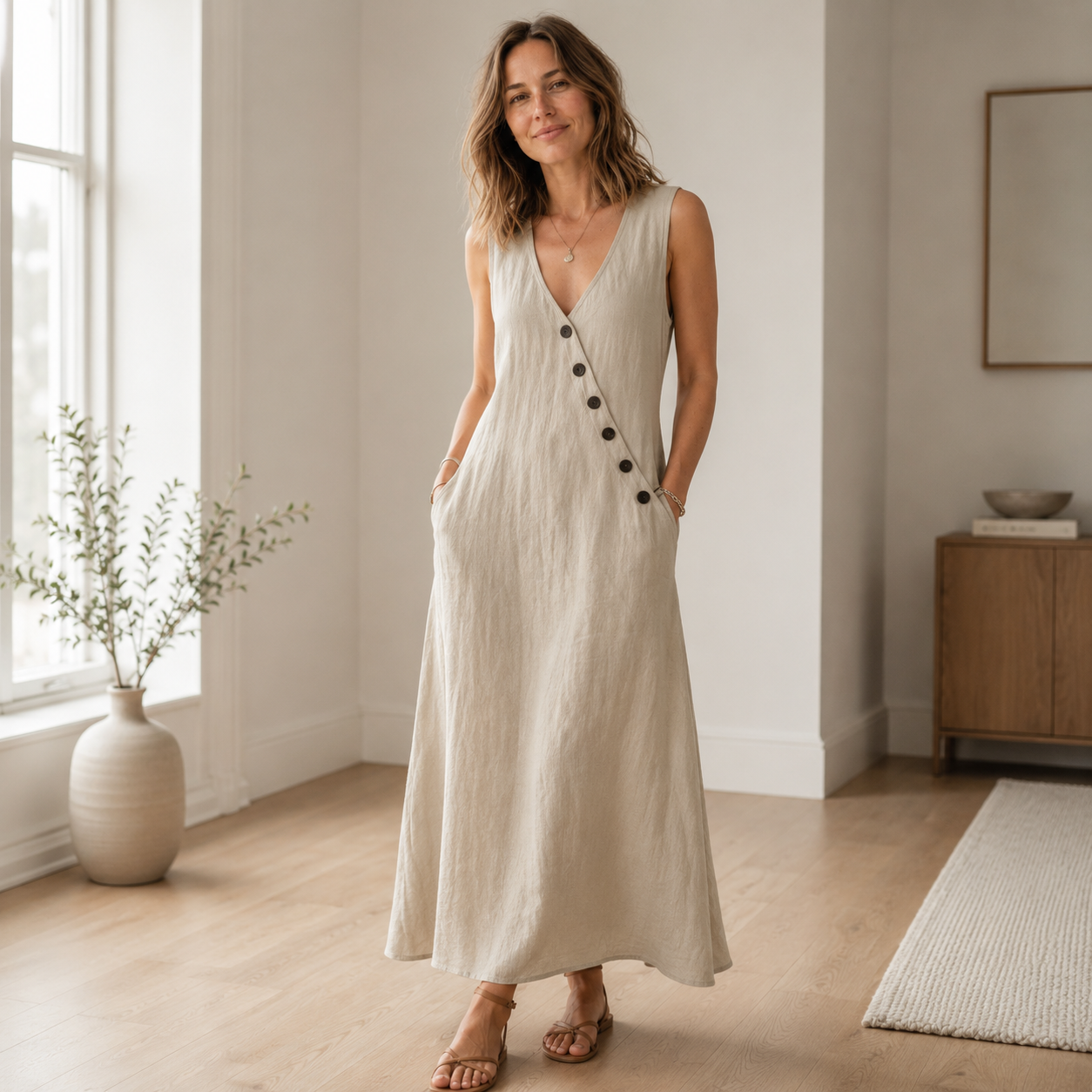 Vestido Largo Ines – Sin Mangas con Escote en V Profundo