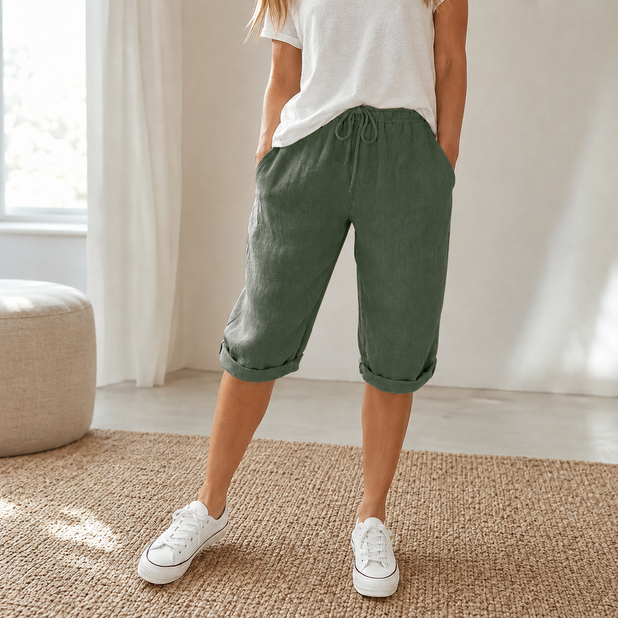 Pantalón Capri Marit – Fresco y Holgado con Cordón Ajustable