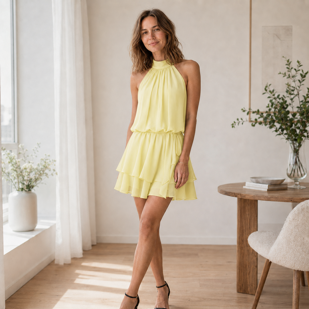 Vestido Espalda Descubierta Ingrid – Halter con Bajo de Volantes