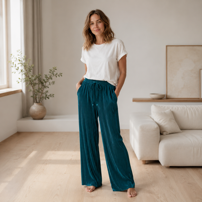 Pantalón Plisado Yara – Pierna Ancha Efecto Seda Helada