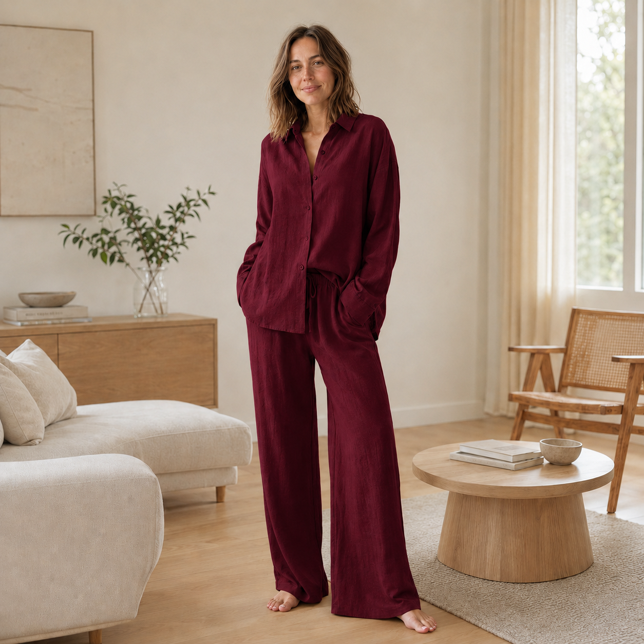Conjunto Loungewear Liora – Blusa Camisera y Pantalón