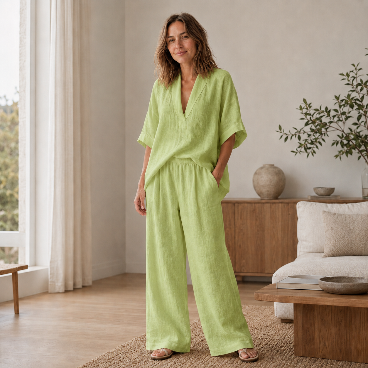 Conjunto Loungewear Lina – Blusa y Pantalón Ancho