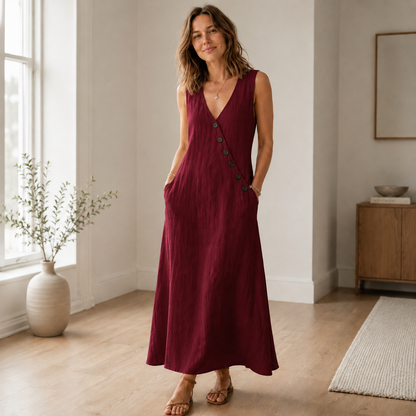 Vestido Largo Ines – Sin Mangas con Escote en V Profundo