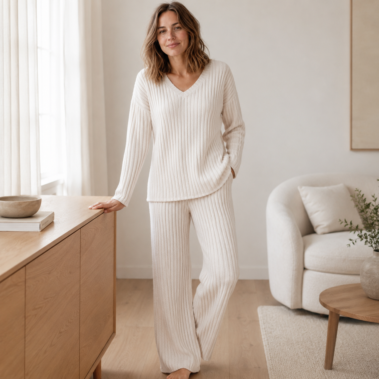 Conjunto Loungewear Elin – Punto Acanalado con Escote en V