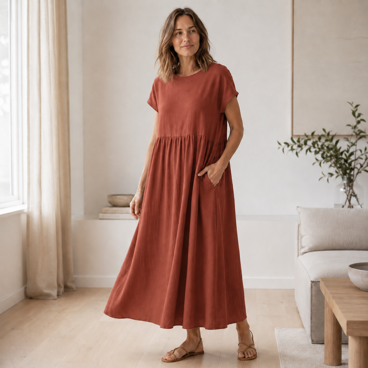 Vestido de Verano Annika – A-Line Amplio con Bolsillos