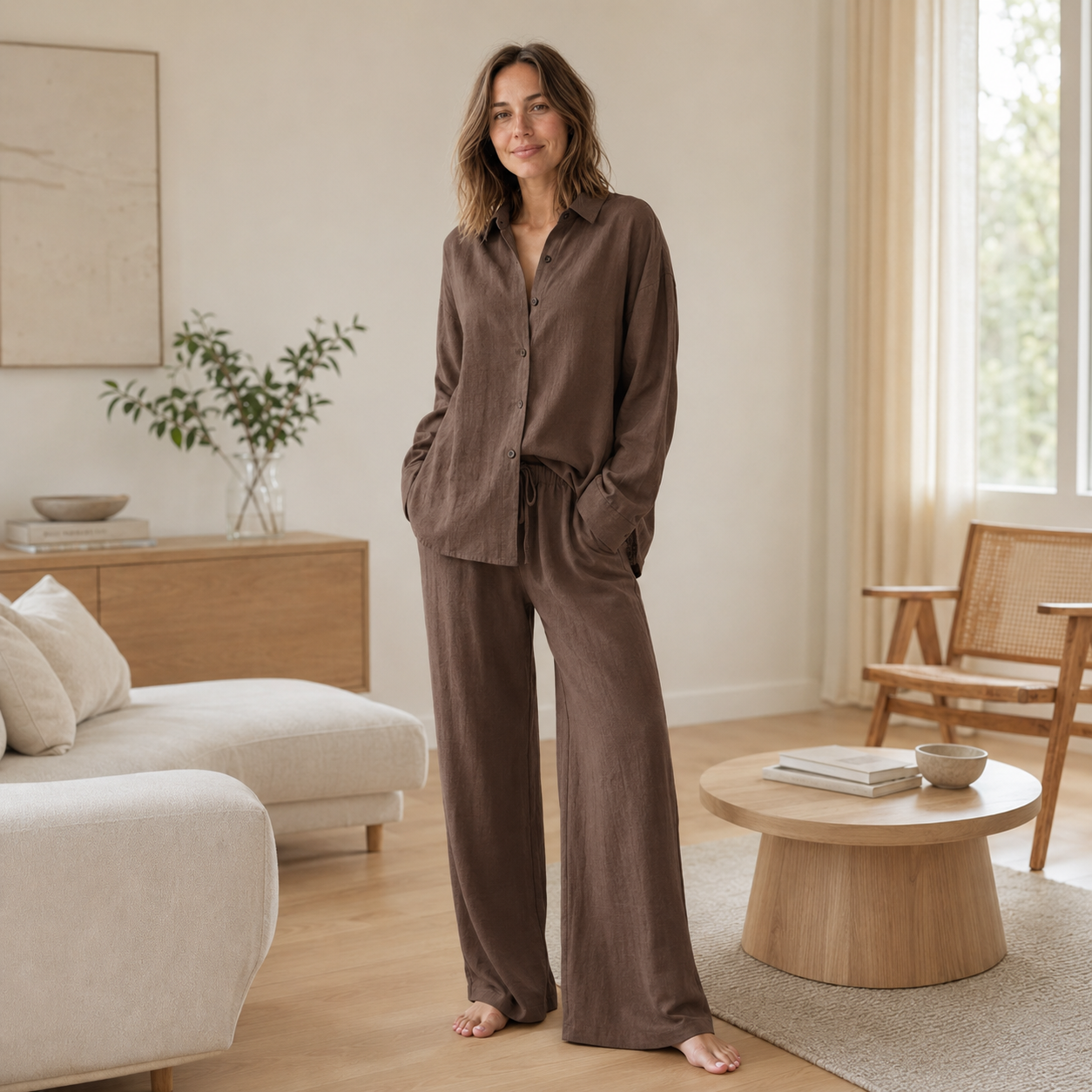 Conjunto Loungewear Liora – Blusa Camisera y Pantalón