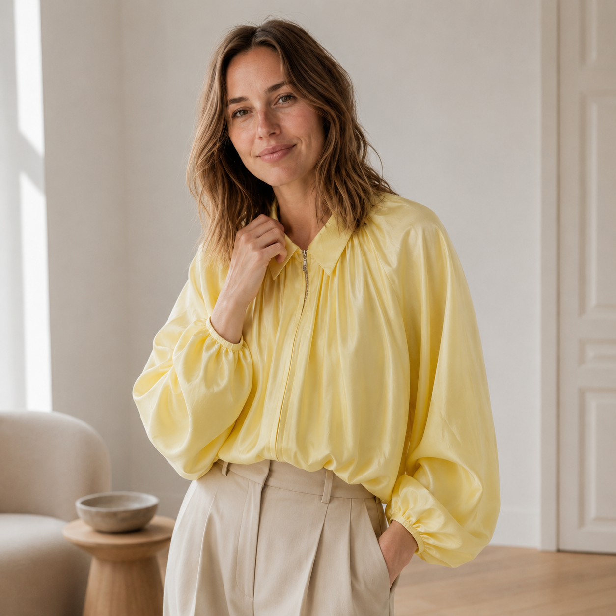 Blusa Camisera Oversized Lotte – Mangas Abullonadas y Bajo Globo