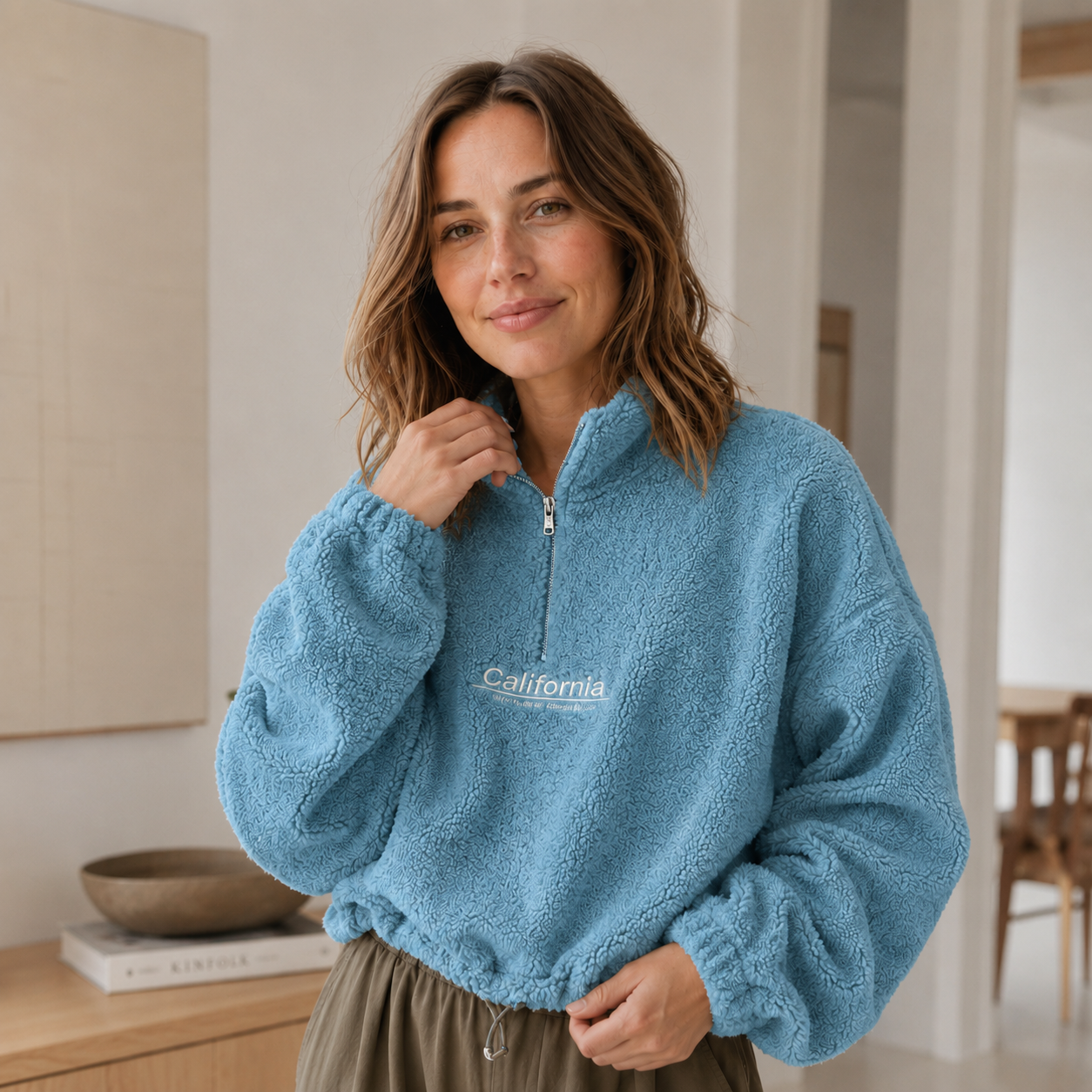 Teddy Half-Zip Romi – Cropped y Súper Suave