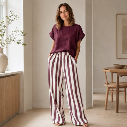 Conjunto Loungewear Runa – Top Básico y Pantalón de Rayas