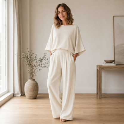 Conjunto Loungewear Signe – Blusa Fluida y Pantalón Ancho