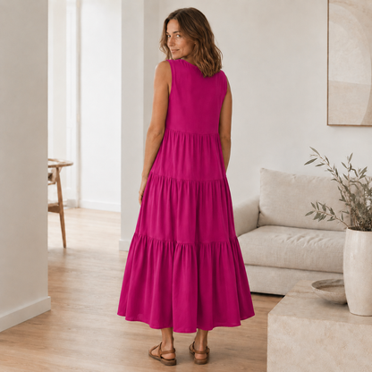 Vestido Largo Smilla – Fluido con Volantes Escalonados