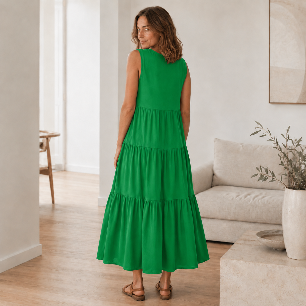 Vestido Largo Smilla – Fluido con Volantes Escalonados