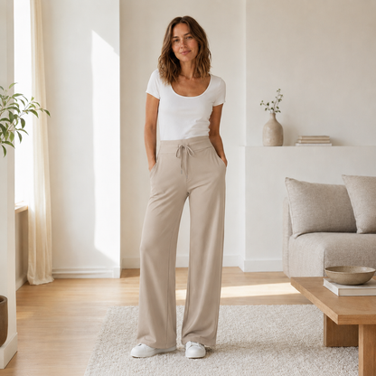 Pantalón Wide-Leg Kira – Cintura Alta Efecto Seda Helada