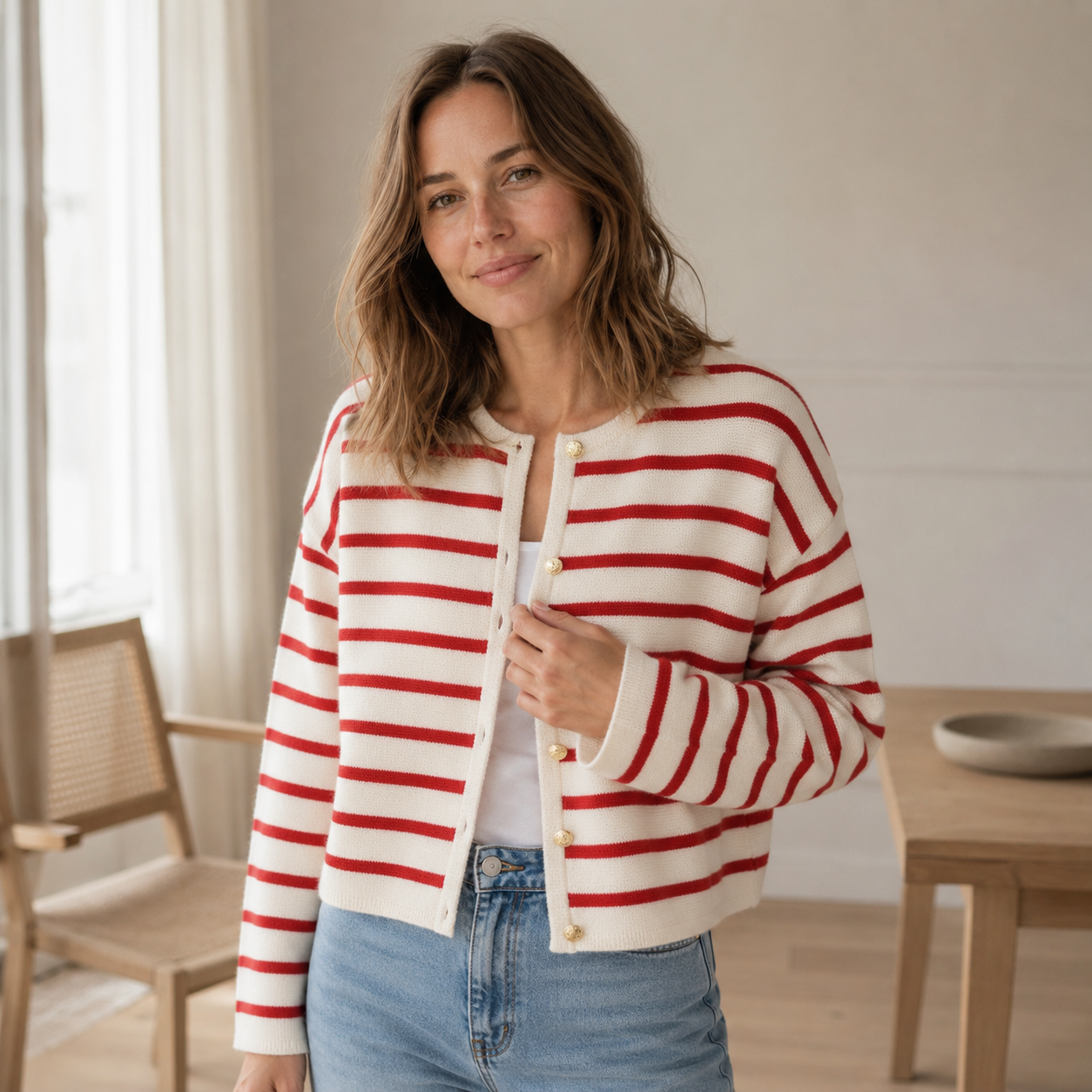 Chaqueta de Punto Colette – Cárdigan de Rayas con Botonadura