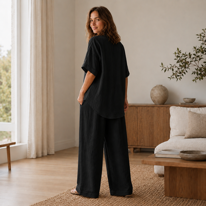 Conjunto Loungewear Lina – Blusa y Pantalón Ancho